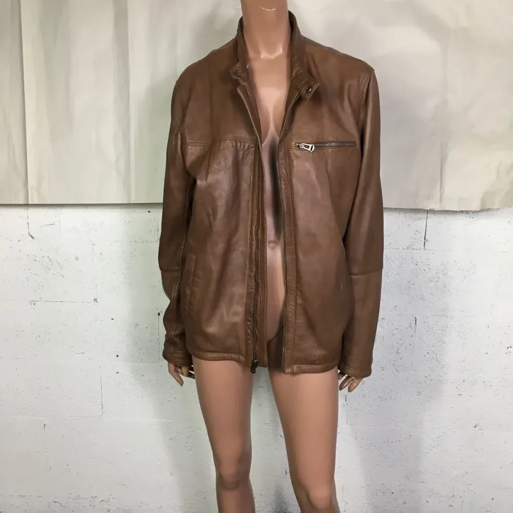Cole Haan brown leather moto jacket M